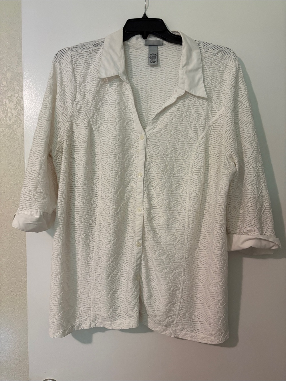Women’s White Textured Button-Up Shirt